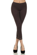 Sakkas Cotton Blend Lace Trim Stretch Capri Leggings - Made in USA#color_Brown