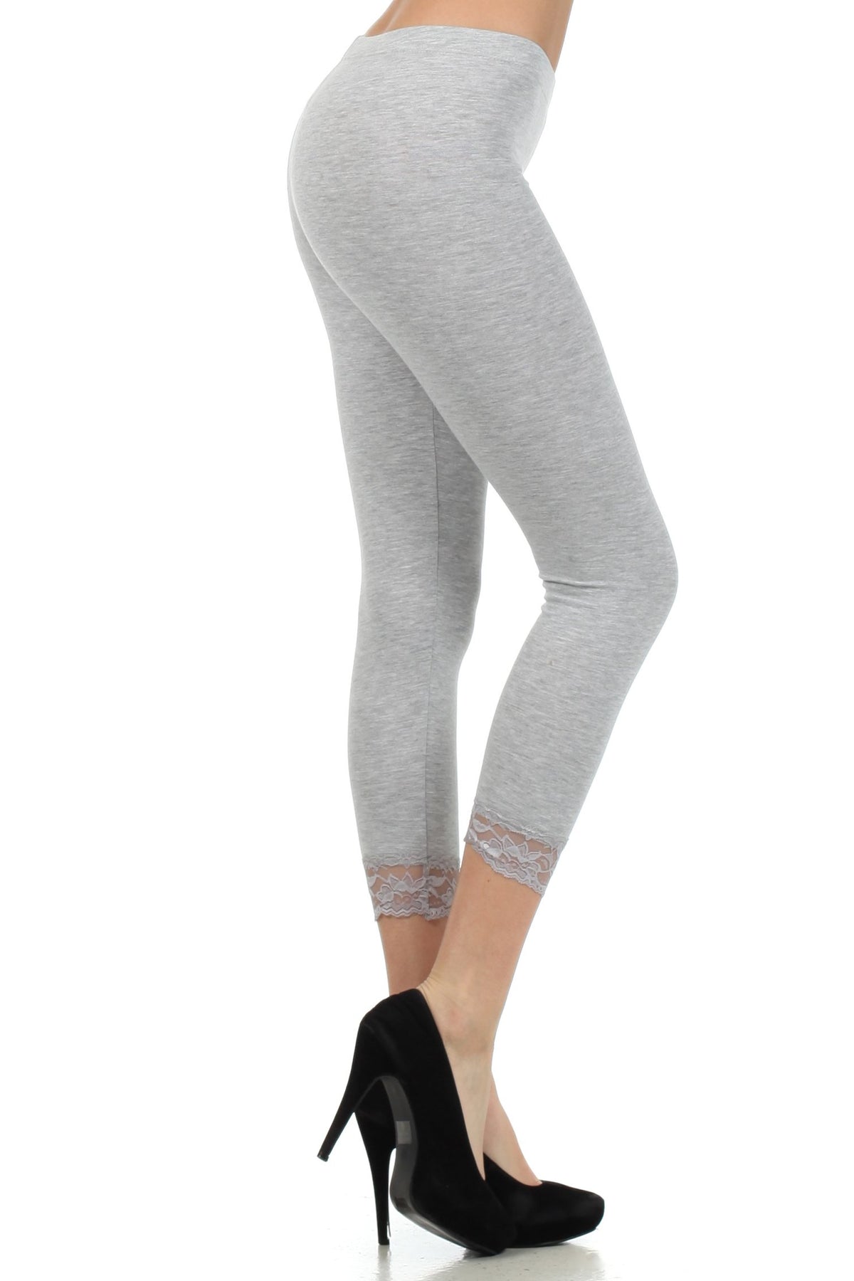 Sakkas Cotton Blend Lace Trim Stretch Capri Leggings