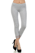 Sakkas Cotton Blend Lace Trim Stretch Capri Leggings - Made in USA#color_HeatherGrey