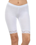 Sakkas Cotton Blend Lace Trim Stretch Bike Shorts - Made in USA#color_White