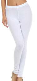 Sakkas Cotton Blend Solid Color Footless Stretch Leggings - Made in USA#color_SolidWhite