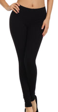 Sakkas Cotton Blend Solid Color Footless Stretch Leggings - Made in USA#color_SolidBlack