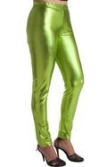 Sakkas Footless Liquid Wet Look Shiny Metallic Stretch Leggings#color_AppleGreen