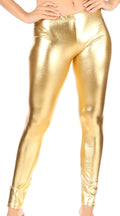 Sakkas Footless Liquid Wet Look Shiny Metallic Stretch Leggings#color_Gold