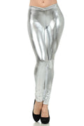 Sakkas Footless Liquid Wet Look Shiny Metallic Stretch Leggings#color_Silver