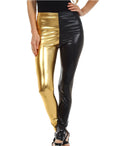 Sakkas Shiny Liquid Metallic High Waist Stretch Leggings - Made in USA#color_Black/Gold