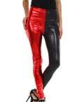 Sakkas Shiny Liquid Metallic High Waist Stretch Leggings - Made in USA#color_Black/Red