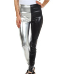 Sakkas Shiny Liquid Metallic High Waist Stretch Leggings - Made in USA#color_Black / Silver 