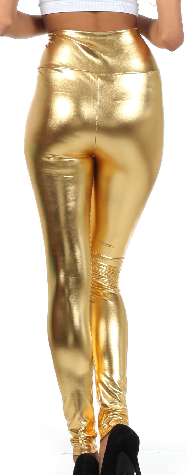 Sakkas Shiny Liquid Metallic High Waist Stretch Leggings - Made in USA