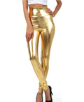 Sakkas Shiny Liquid Metallic High Waist Stretch Leggings - Made in USA#color_Gold