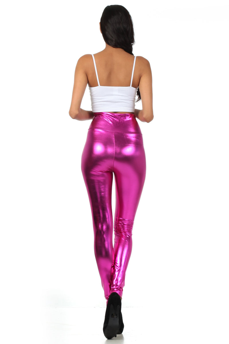 Sakkas Shiny Liquid Metallic High Waist Stretch Leggings - Made in USA