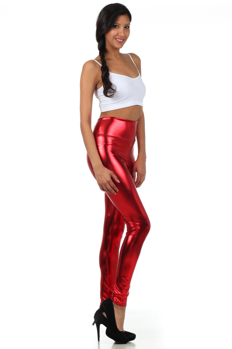 Sakkas Shiny Liquid Metallic High Waist Stretch Leggings - Made in USA