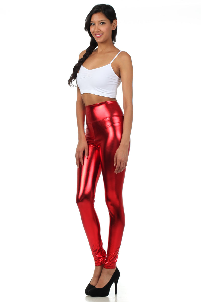 Sakkas Shiny Liquid Metallic High Waist Stretch Leggings - Made in USA