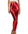 Sakkas Shiny Liquid Metallic High Waist Stretch Leggings - Made in USA#color_Red