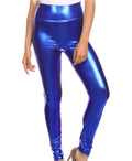 Sakkas Shiny Liquid Metallic High Waist Stretch Leggings - Made in USA#color_Royal Blue 