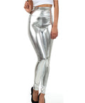 Sakkas Shiny Liquid Metallic High Waist Stretch Leggings - Made in USA#color_Silver