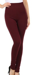 Sakkas Warm Soft Fleece Lined High Waist Leggings#color_BurgundyCableKnit