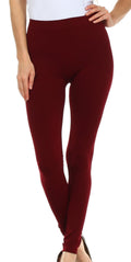 Sakkas Basics Solid Color Leggings#color_Burgundy