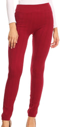 Sakkas Cable Knit Fleece Lined Leggings#color_Burgundy