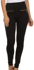 Sakkas Mae Warm Super Soft  Fleece Linned Slim Legging With Front Pocket Zips#color_Black