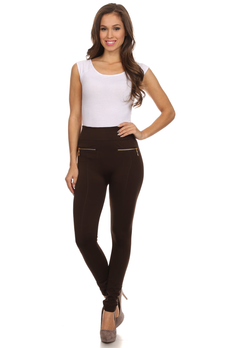 Sakkas Mae Warm Super Soft  Fleece Linned Slim Legging With Front Pocket Zips