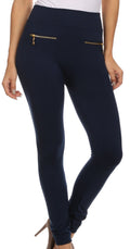 Sakkas Mae Warm Super Soft  Fleece Linned Slim Legging With Front Pocket Zips#color_Navy