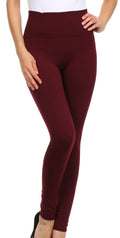 Sakkas Evelyn Textured High Waist Fleece Lined Leggings#color_Burgundy