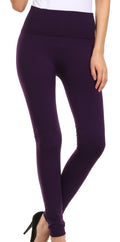 Sakkas Evelyn Textured High Waist Fleece Lined Leggings#color_Purple