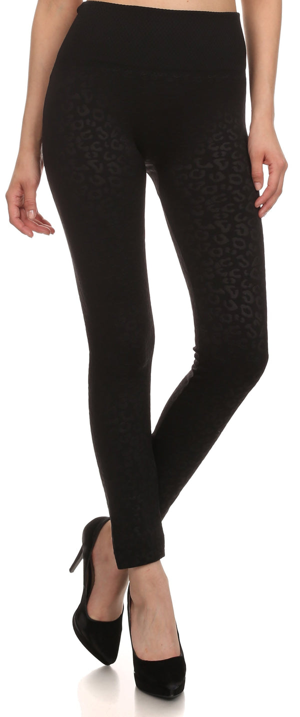 Sakkas Women's Patterned Soft Fleece Lined High Waist Leggings#color_Black