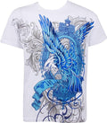 Sakkas Metallic Blue Eagle Short Sleeve Crew Neck Cotton Mens Fashion T-Shirt#color_White