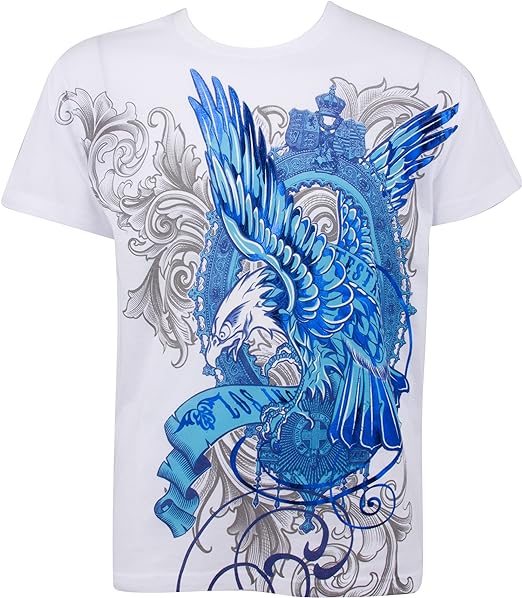 Sakkas Metallic Blue Eagle Short Sleeve Crew Neck Cotton Mens Fashion T-Shirt