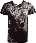 Cross and Vines Short Sleeve V-Neck Cotton Mens Fashion T-Shirt#color_Black