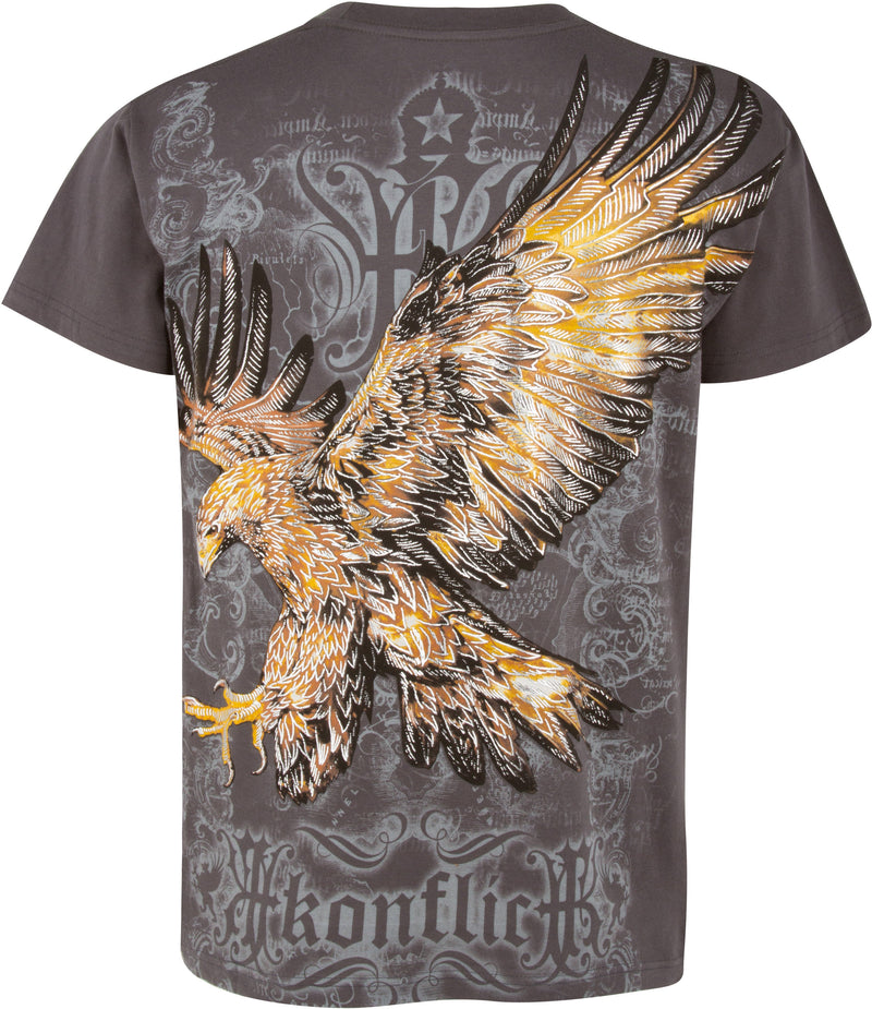 Sakkas Clutching Eagle & Fleur De Lis Metallic Silver Embossed Cotton T-Shirt