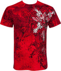 Sakkas Vines and Fleur De Lis Metallic Silver Embossed Cotton Mens T-Shirt#color_Red
