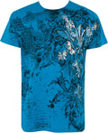 Sakkas Vines and Fleur De Lis Metallic Silver Embossed Cotton Mens T-Shirt#color_Turquoise