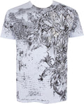 Sakkas Vines and Fleur De Lis Metallic Silver Embossed Cotton Mens T-Shirt#color_White
