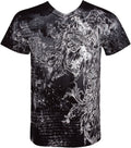 Sakkas Vines and Fleur De Lis Metallic Silver Embossed V-Neck Mens T-Shirt#color_Black