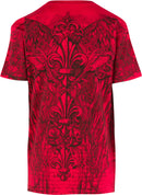 Sakkas Vines and Fleur De Lis Metallic Silver Embossed V-Neck Mens T-Shirt