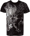 Sakkas Eagle,Sword and Chains Metallic Silver Embossed Cotton Mens T-Shirt#color_Black