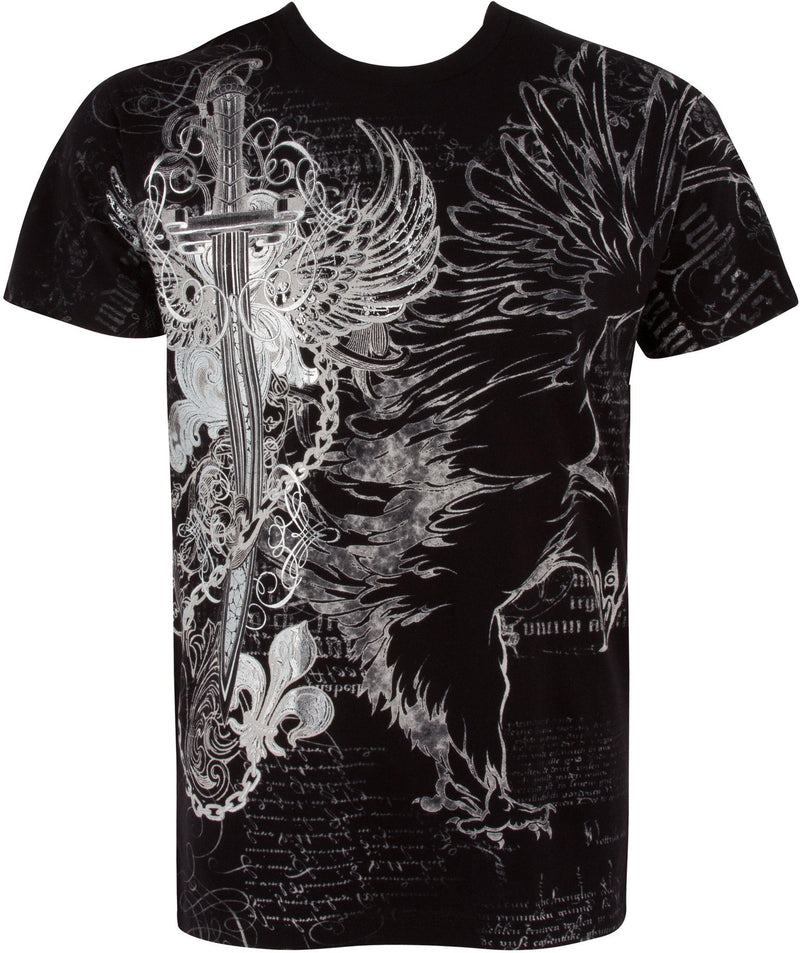 Sakkas Eagle,Sword and Chains Metallic Silver Embossed Cotton Mens T-Shirt
