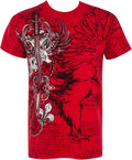 Sakkas Eagle,Sword and Chains Metallic Silver Embossed Cotton Mens T-Shirt#color_Red