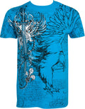 Sakkas Eagle,Sword and Chains Metallic Silver Embossed Cotton Mens T-Shirt#color_Turquoise