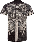 Sword Metallic Silver Embossed Short Sleeve Crew Neck Cotton Mens Fashion T-Shirt