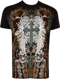 Sakkas Garden of Eden Metallic Embossed Mens Fashion T-Shirt #color_Black