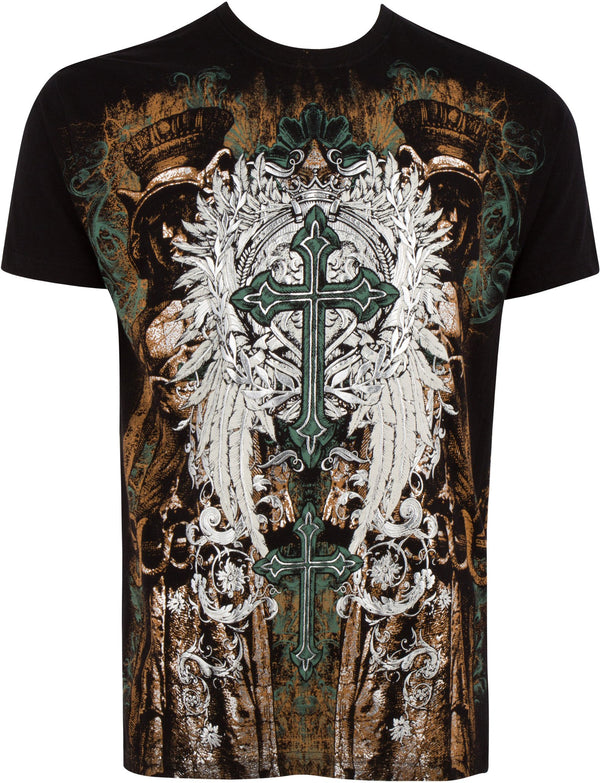 Sakkas Garden of Eden Metallic Embossed Mens Fashion T-Shirt #color_Black