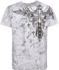 Metallic Silver Embossed Cross Short Sleeve Crew Neck Cotton Mens Fashion T-Shirt#color_White