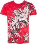 Sakkas Lion and Vines Metallic Silver Embossed Cotton Mens Fashion T-Shirt#color_Red