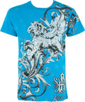 Sakkas Lion and Vines Metallic Silver Embossed Cotton Mens Fashion T-Shirt#color_Turquoise