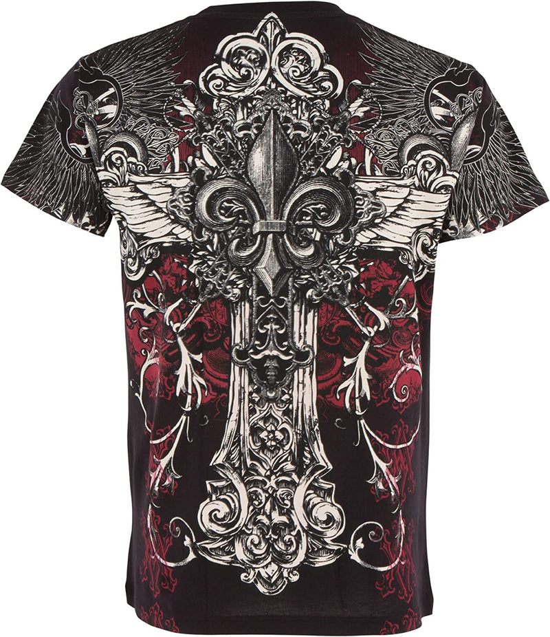 Sakkas Vines and Fleur De Lis Metallic Silver Short Sleeve Crew Neck Cotton Mens Fashion T-Shirt