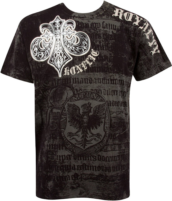 Royalty Metallic Silver Short Sleeve Crew Neck Cotton Mens Fashion T-Shirt#color_Black